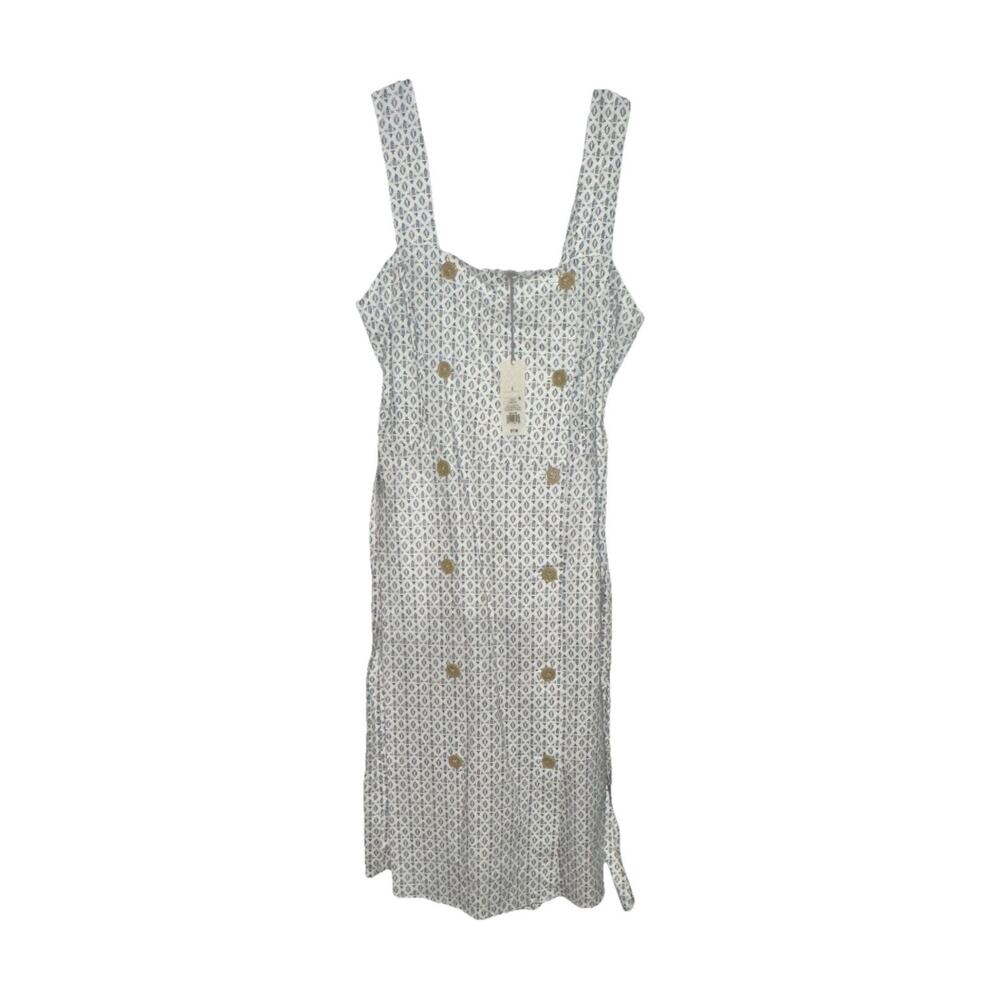 A New Day Women's White Geometric Sheath Midi Dress 2 Sleeveless Button NWT